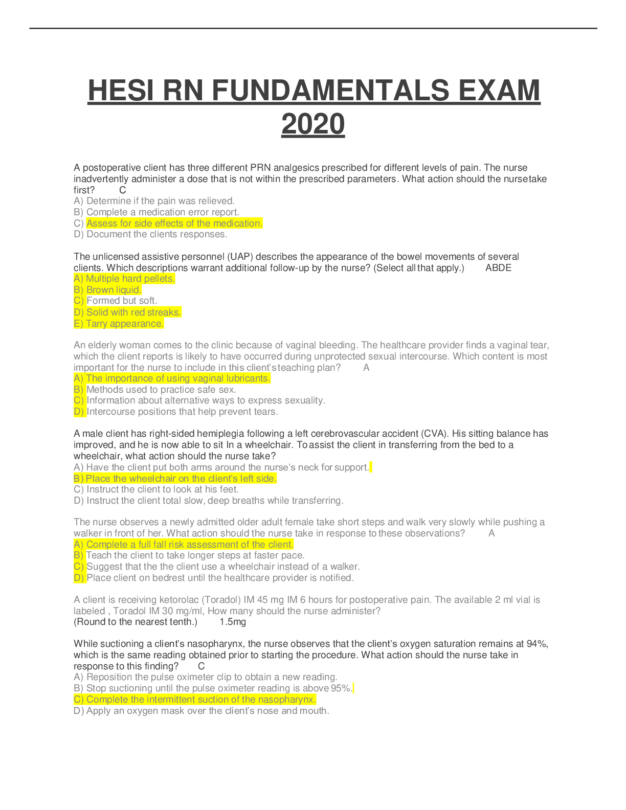 Preview image for HESI RN FUNDAMENTALS EXAM 2021